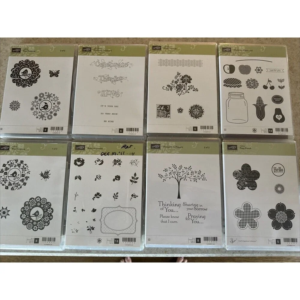Stampin Up Lot 8 Stamp Sets Four Seasons Blossoms Occasions Thoughts & Prayers